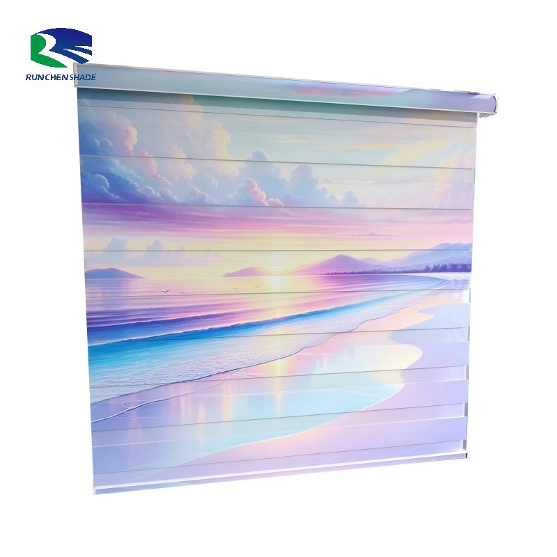Custom Automatic Blackout Silent Motor APP WiFi Smart Control Dual Layer Day and Night Shade Printed Windows Zebra Blinds