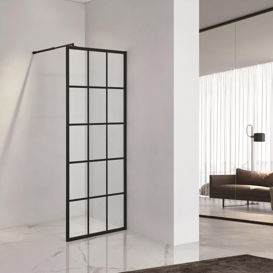 Walk-in Wet Shower Room Screen Matt-Black Framed 8mm Tempered Glass Shower Door