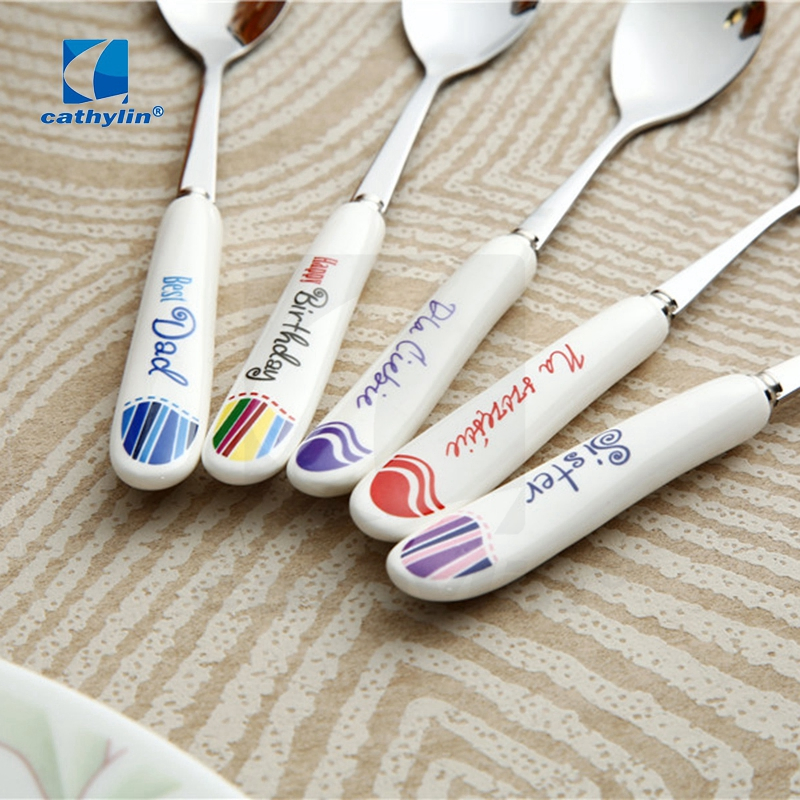 Promotion Elegant Gift Box 18/10 Stainless Steel Ceramic Handle Spoon