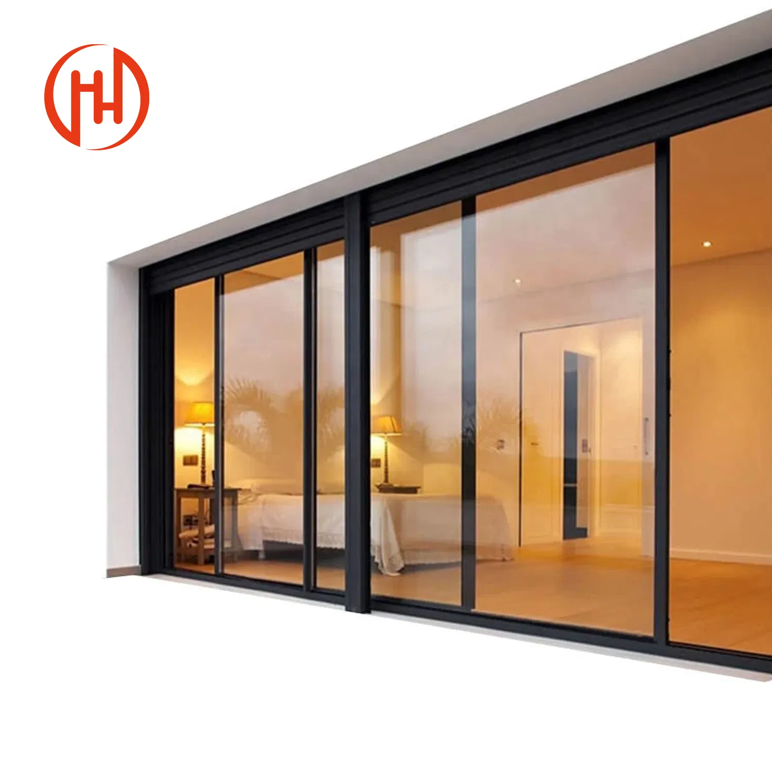 Extrusion Anodized Aluminium Alloy Frame Double Glass Curved Sliding Window
