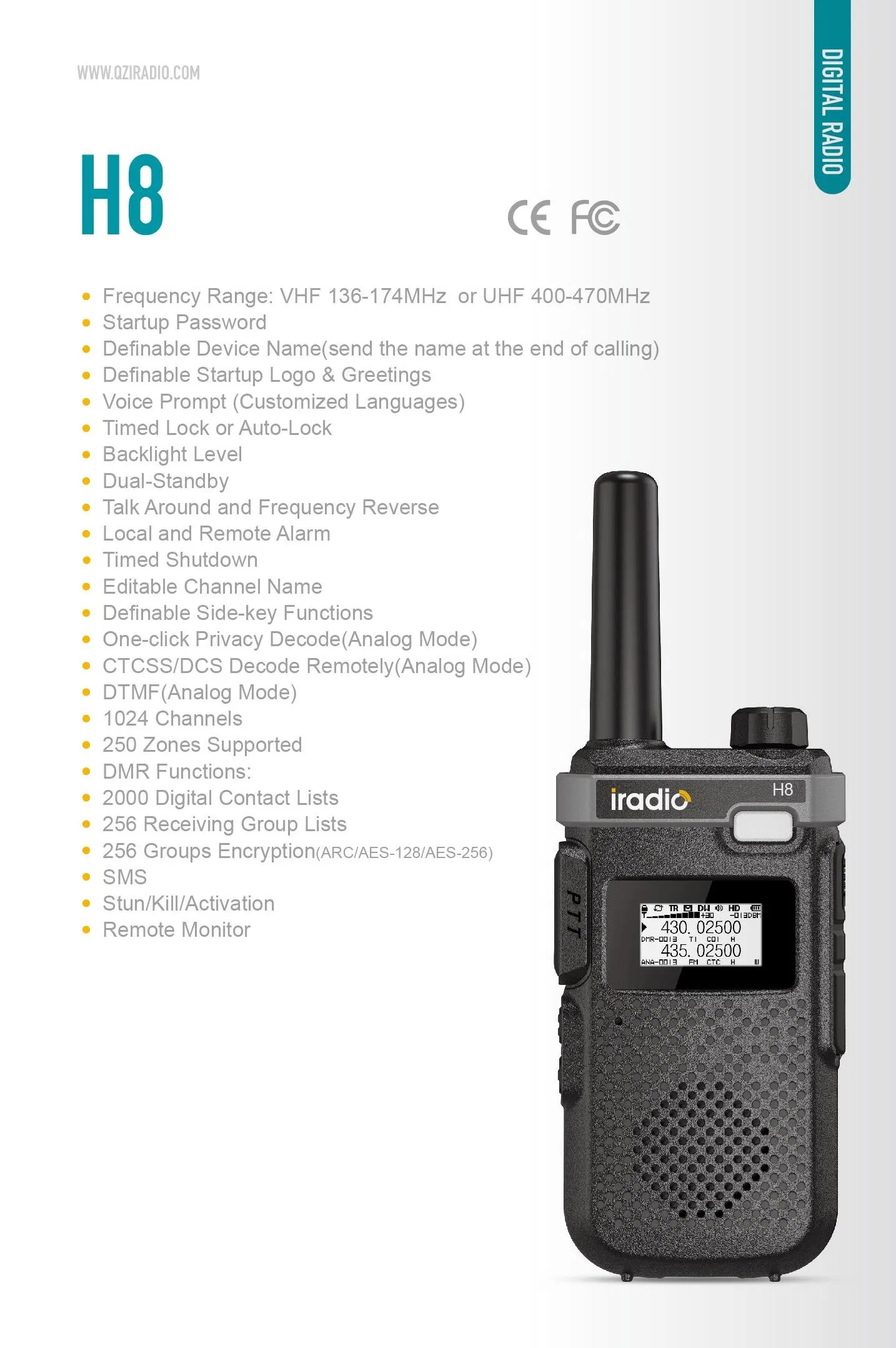 H8 VHF UHF Dual-Band Digital Two-Way Radio with Customizable Features