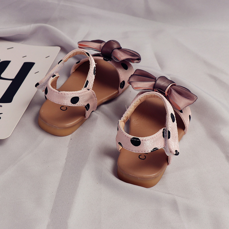 Baby Girls Sandals Polka DOT with Bow Toddles Kids Princess Sandals Casual Open Toe Flat Sandals Esg14182