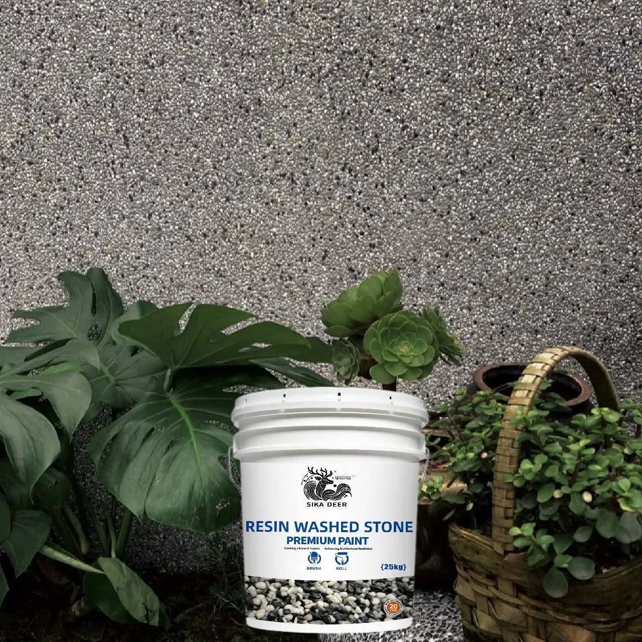 Exterior Floors and Walls Designed with Natural Textured Resin Washed Stone Coating