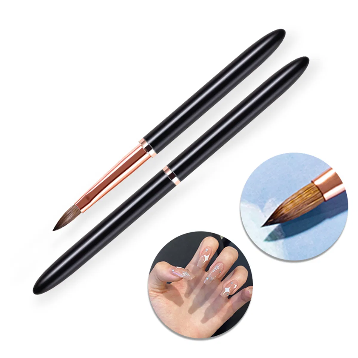 2022 Wholesale New Style Professional Nail Brush Black Color Kolinsky Sable Hair Acrylic Nail Brush with Lid Nail Pen