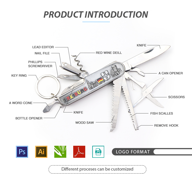 Custom Logo London Countries Souvenir Tourist Multifunction Pocket Tools Folding Knife Keychain