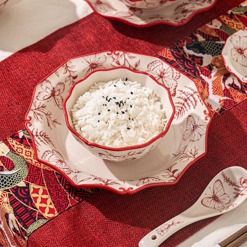 Stylish Ceramic Tableware with Floral Design for Food Service