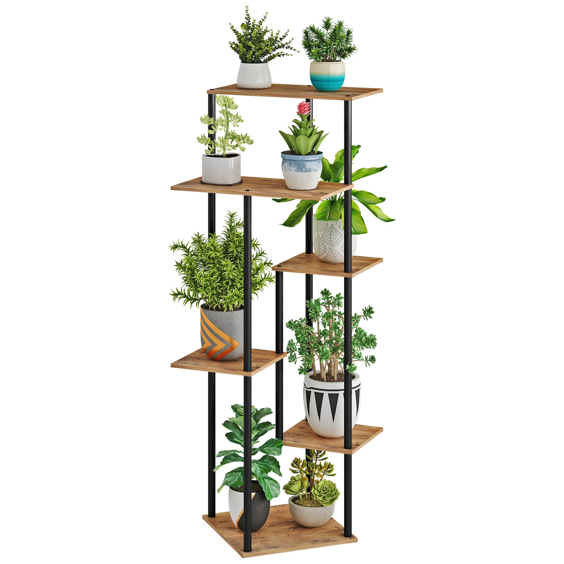 6-Tier Indoor Corner Brown Flower Pots Plant Rack Stand for Living Room