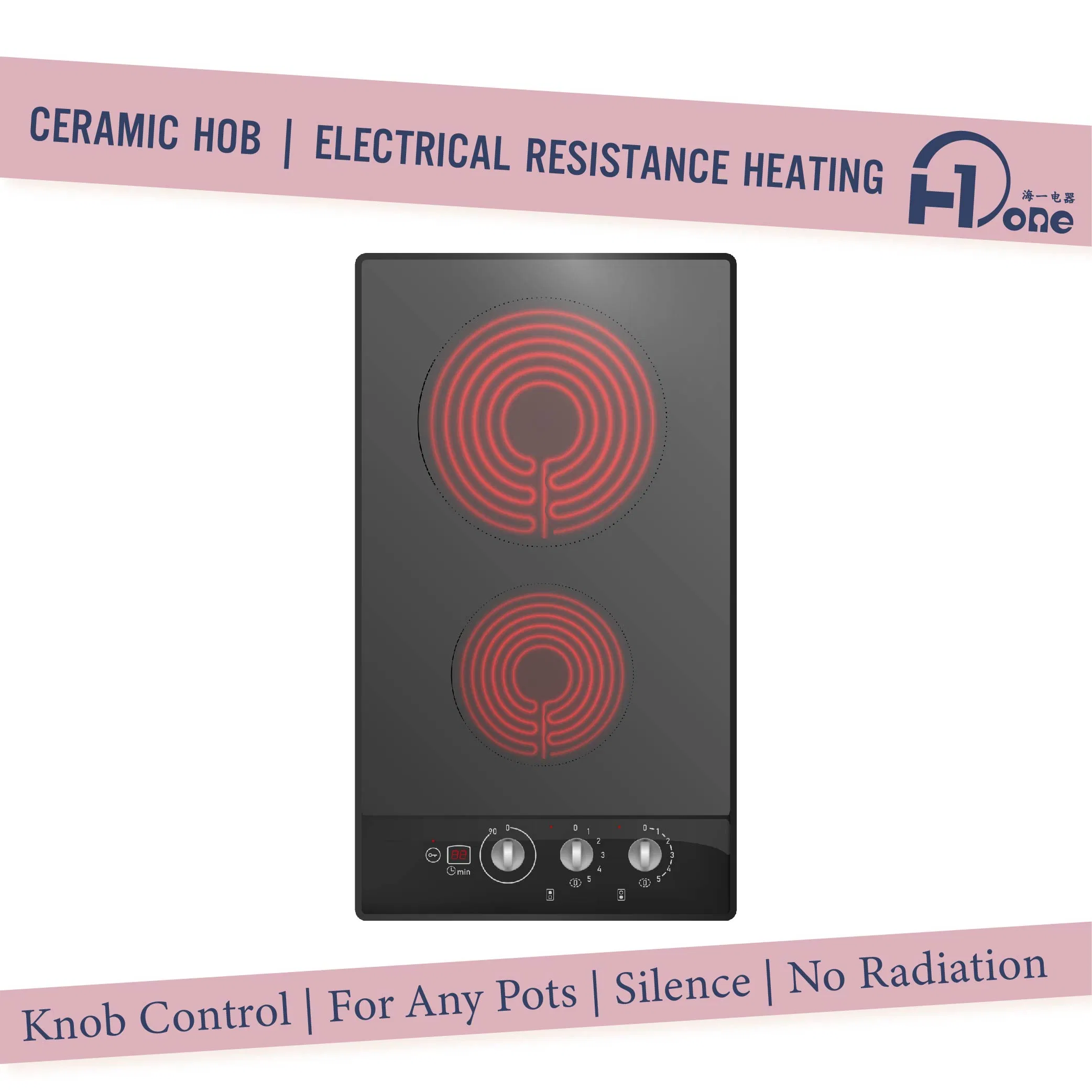 240 Volt 2 Burner Electric Knobs Cooktop Built-in 3000W Hard Wired No Plug