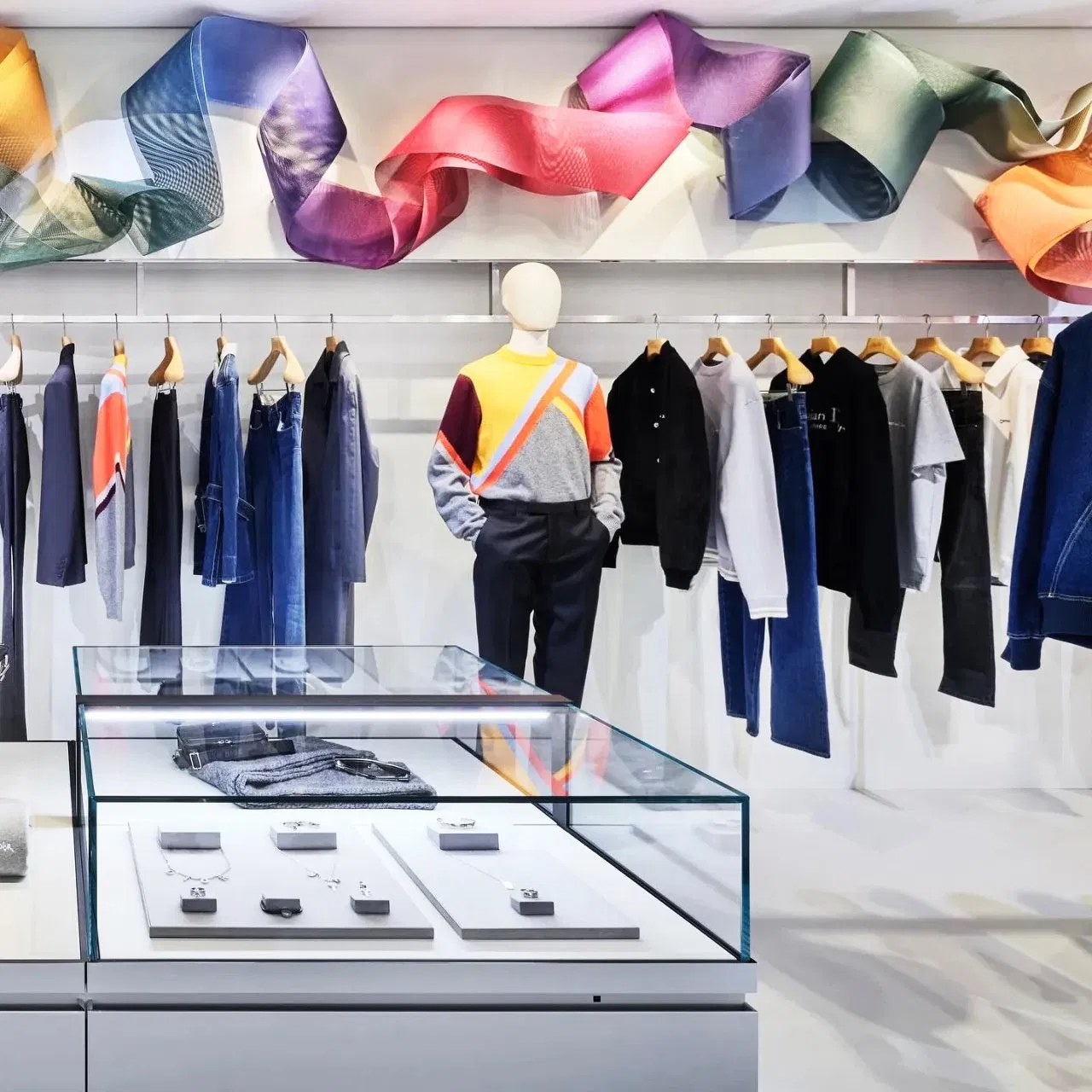 Retail Store Display Clothing Shop Decoration Colorful Ribbon Autumn Window Display Props