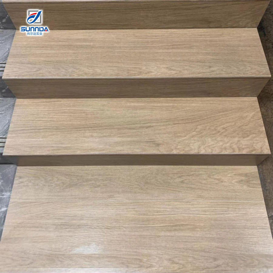 New Trend Plated Gold Glossy Shinny Surface Landing Groove Lines Anti Slippery Staircase Step Porcelain Floor Tiles for Hotel House Villa