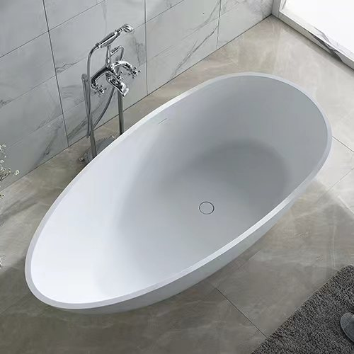 Bathrooms Matt White Egg Shape Freestanding Stone Resin Bathtub