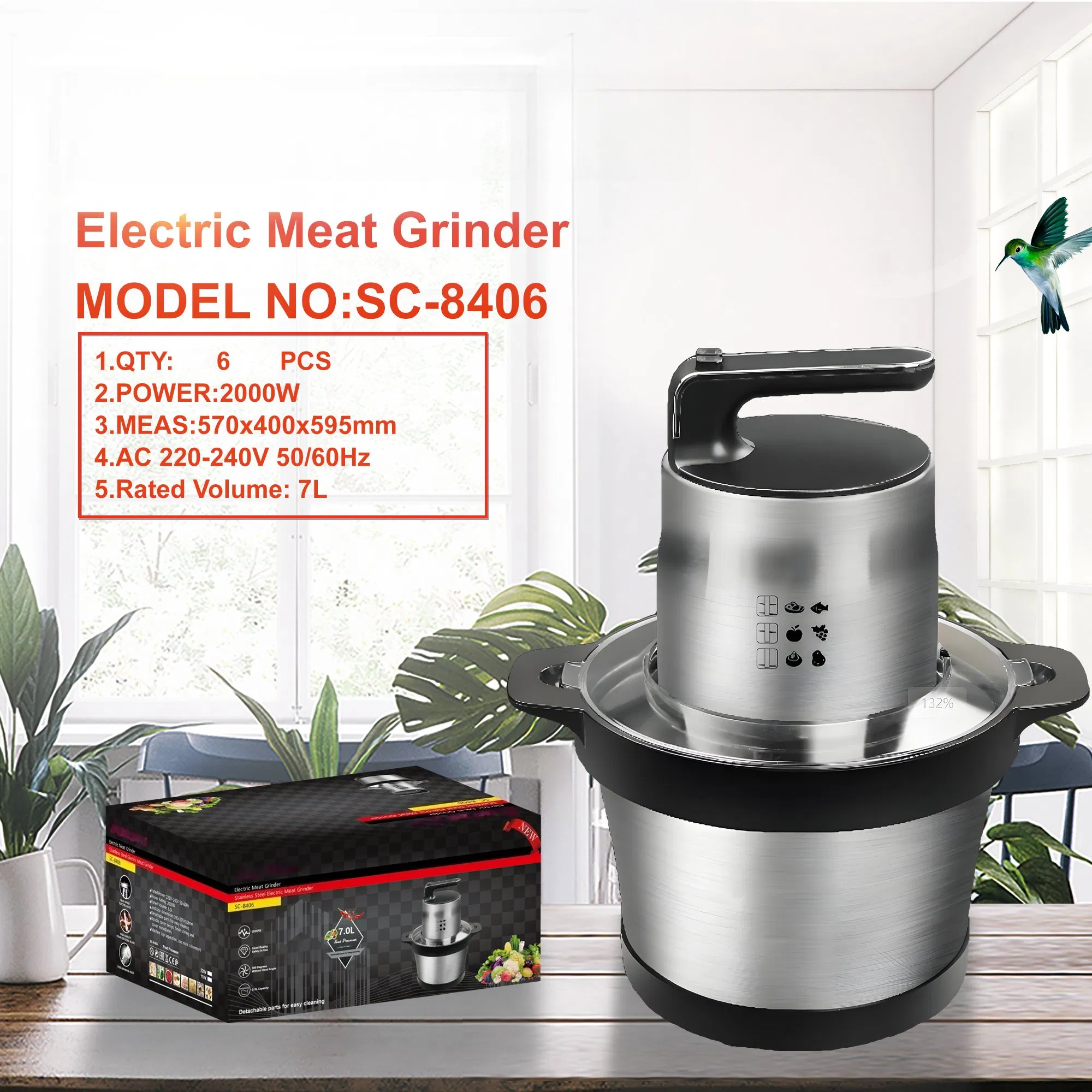 Electric Stainless Steel Food Processor for Household Use Meat Grinder & Vegetable Chopper