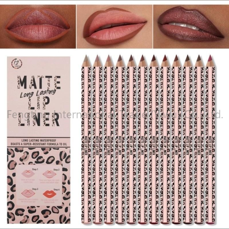 Cross-Border Exclusive 12-Color Matte Lip Liner Set Custom Logo Long-Lasting Non-Fading Lip Pencil Makeup Nude Lip Makeup
