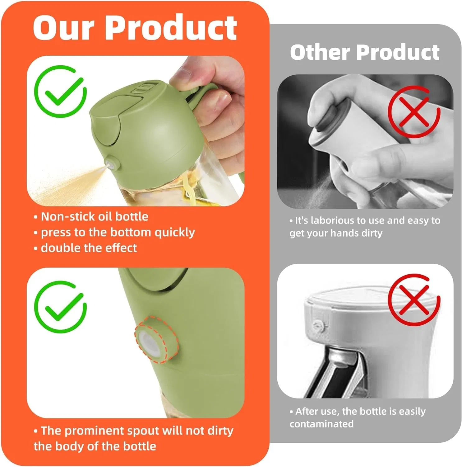 DS-2646GR Amazon16oz Oil Dispenser Bottle for Kitchen, 2 in 1 Olive Oil Dispenser and Oil Sprayer 16 Oz Olive Oil Bottle, Oil Sprayer for Cooking Factory Price
