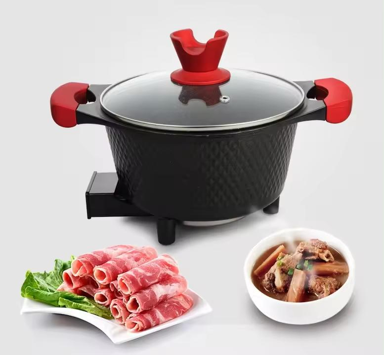 Eco Friendly Multifunctional Cooking Pot 2.5L Black Body Electric Fry Pan Glass Power Electric Hot Pot