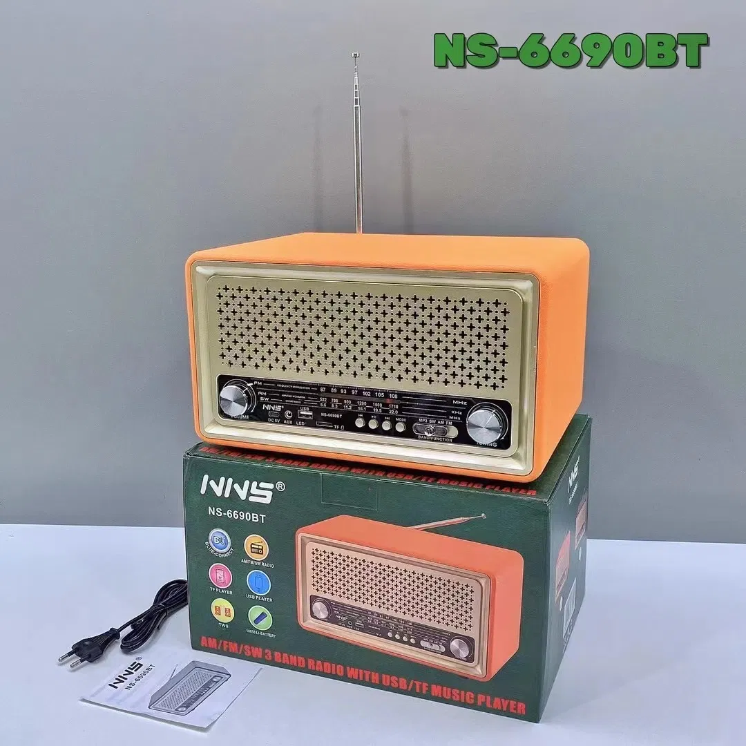 Портативная радио-колонка NS-6690BT Vintage Wooden