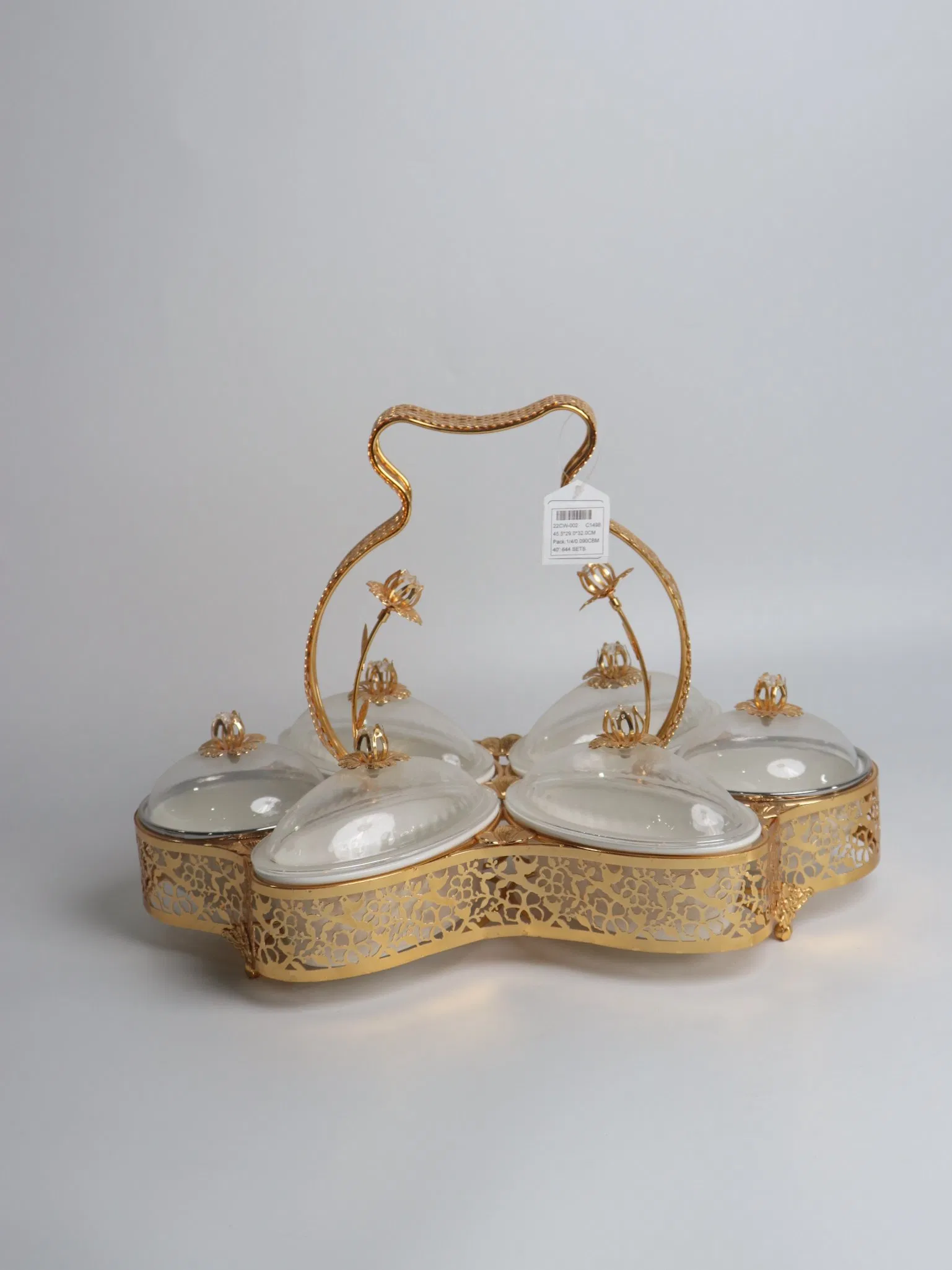 China Wholesale Market Gold Plated Iron Tray with Plastic Bowl Set Candy Tray