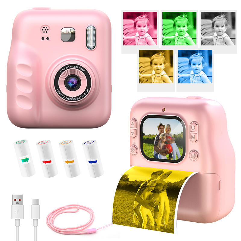 Children Boys Girls Video Photograph HD Digital Camera Toddler Instant Print Digital Camera Printing Camera Toy 1.44" Screen 1200mAh