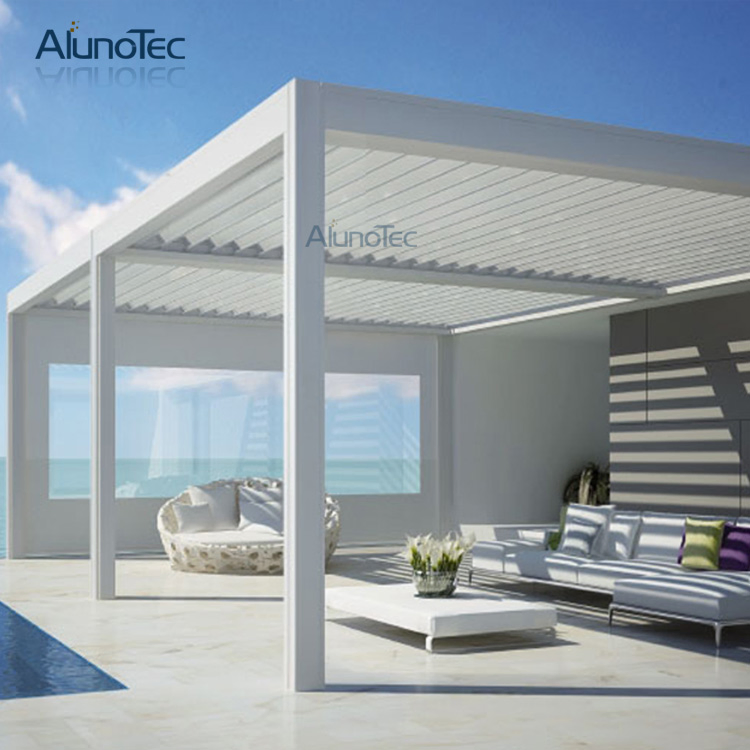 AlunoTec Heavy Duty Professional Factory Electric&Manual Shelter Design Terrace Outdoor Furniture Pergola with Zip Screens
