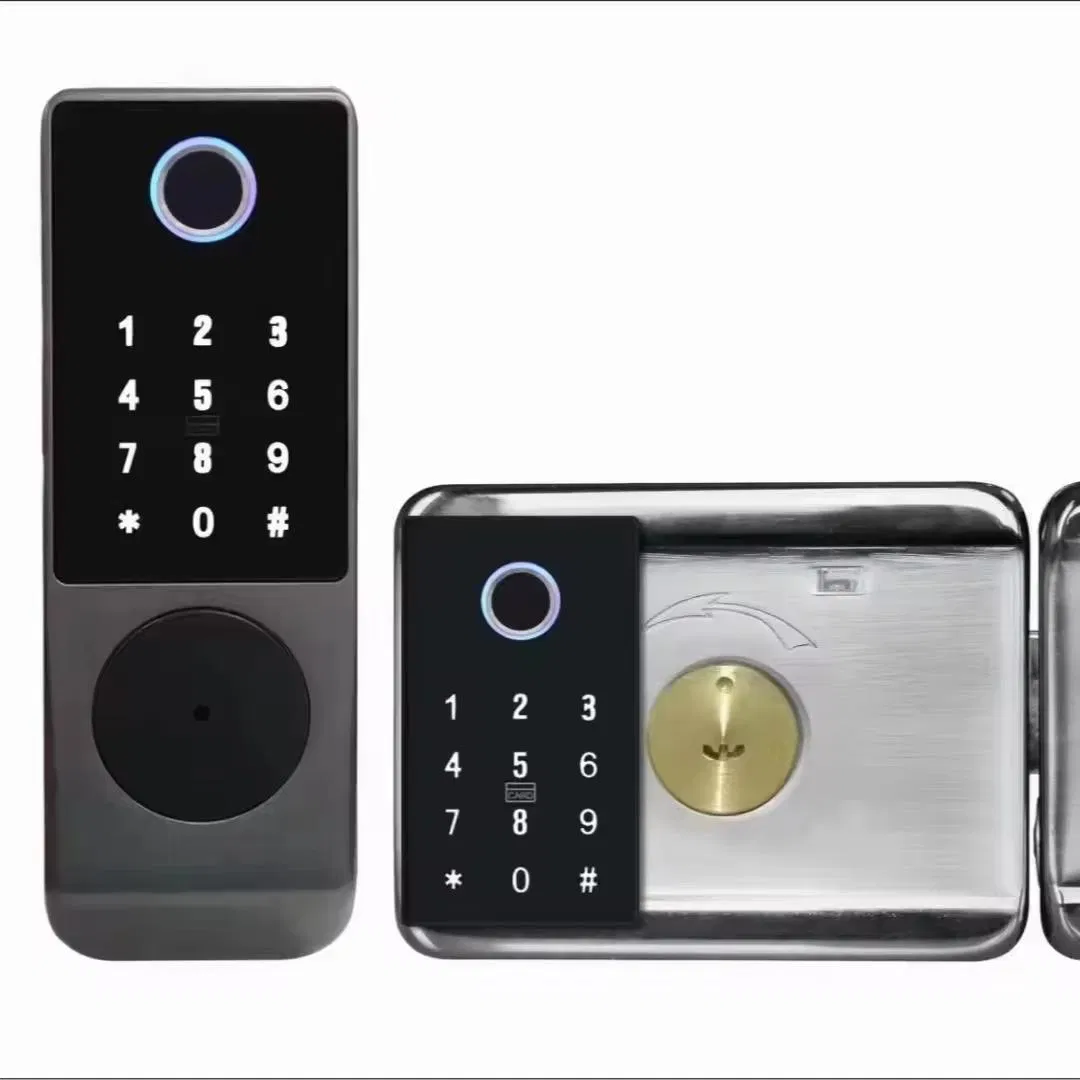 Waterproof IP65 S812-4 Ttlock Tuya WiFi Doorlock Biometric Fingerprint Card Password Key Smart Rim Door Lock