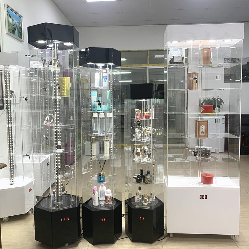 Rotating Perfume Wood Display Stand Spot Light Sunglass Cosmetic Acrylic LED Display Rack