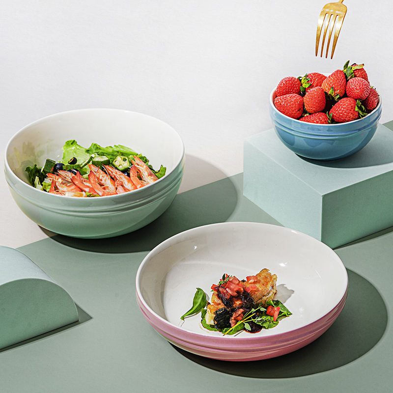 Multi-Purpose Dinner Plates Ceramic Tableware Pink Kitchen Bowl Soup Bowl Set