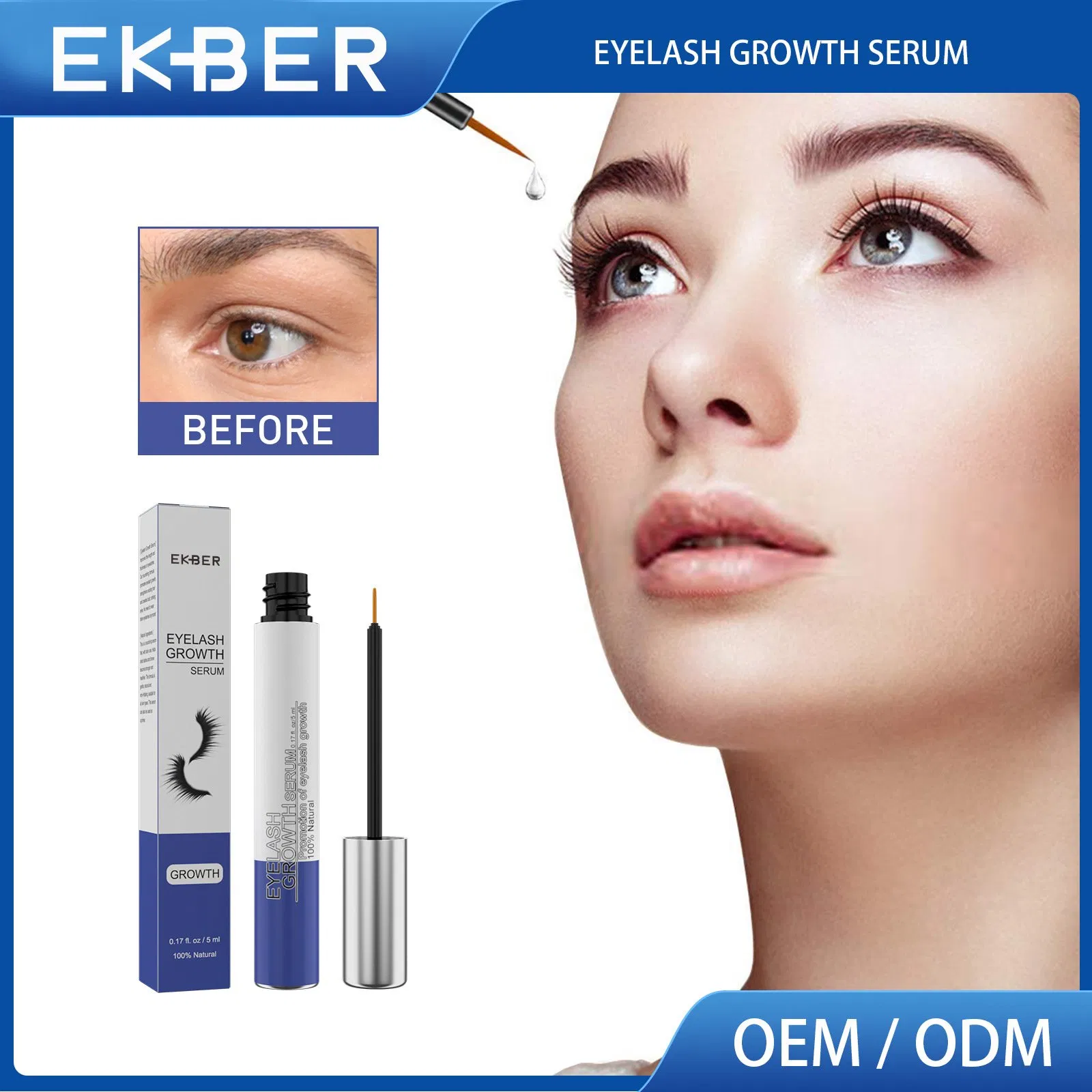 Customize Logo Organic Protein Green Algae Rapid Grow Eyelash Moisturizer Eye Lash Enhancer Growth Serum