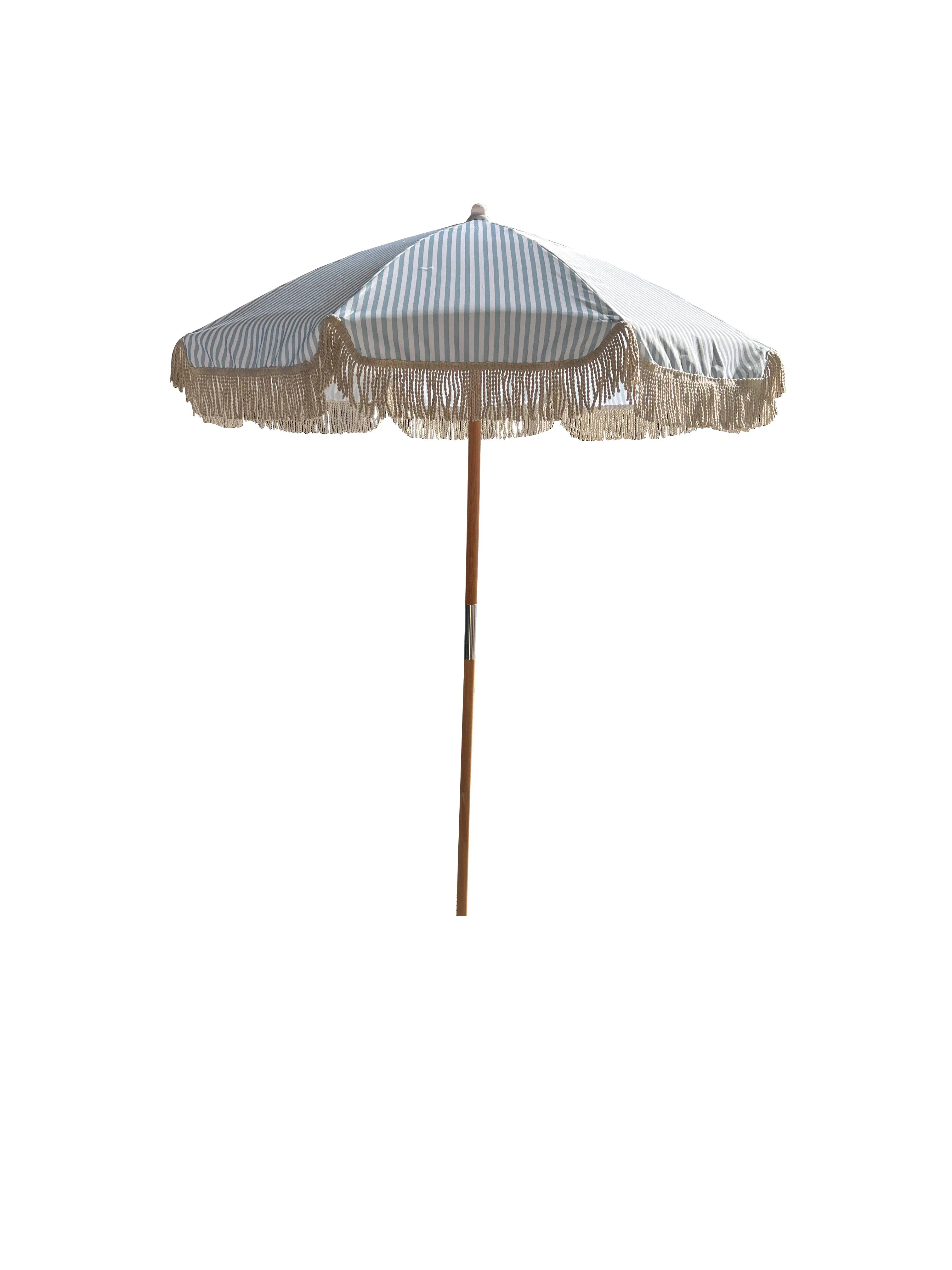 Garden Tassel Wooden Parasol Umbrella 1.5m 8ribs 32mm Pole Beech Wood