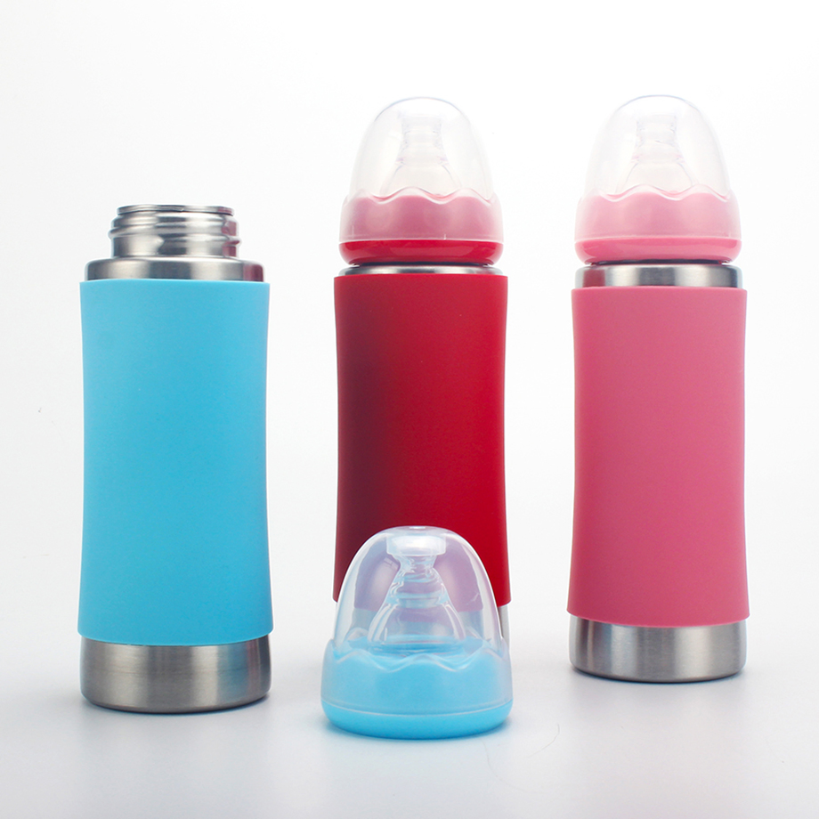 4 in 1 304 Stainless Steel Baby Bottle Silicone Straw Water Bottle with Handle and Sleeve