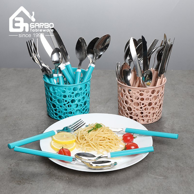 Affordable Stainless Steel Dinner Forks Set with Blue Plastic Handles Flatware Kitchen Tools
