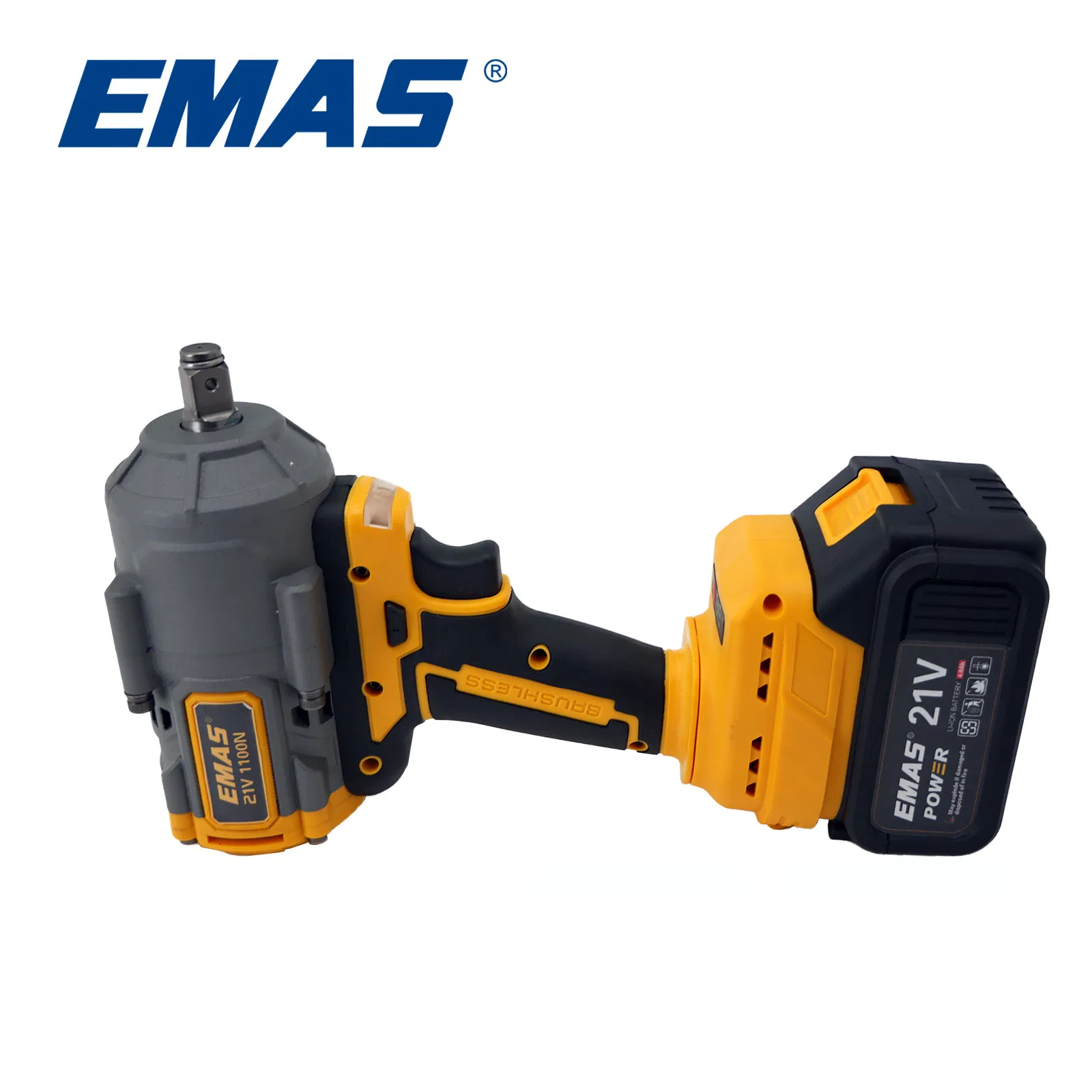 Emas 21V 1100nm Lithium Battery Impact Wrench Em-W013, Cordless Electric Impact Wrench with Brushless Motor (2 PCS Battery and 1 PC Charger)