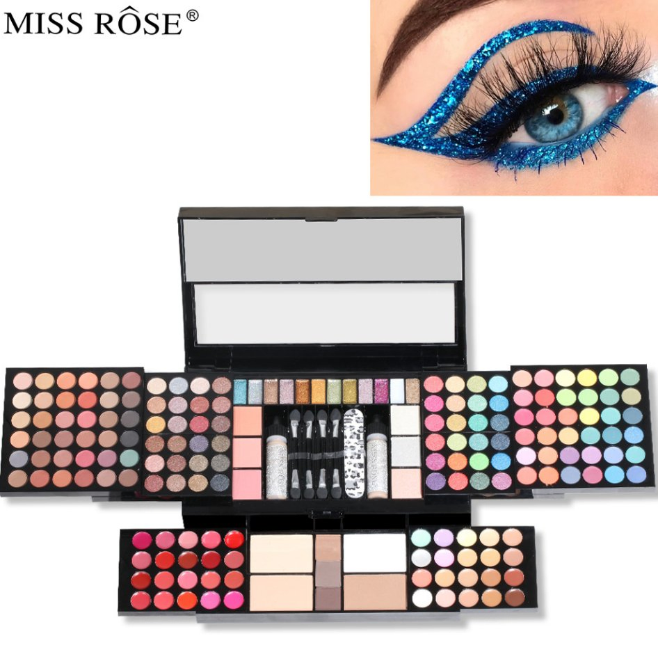 Online Wholesale Ready to Ship Piano Style 180 Color Mixed Matte and Glitter Waterproof Eyeshadow Palette Eyebrow Brush Palette Makeup