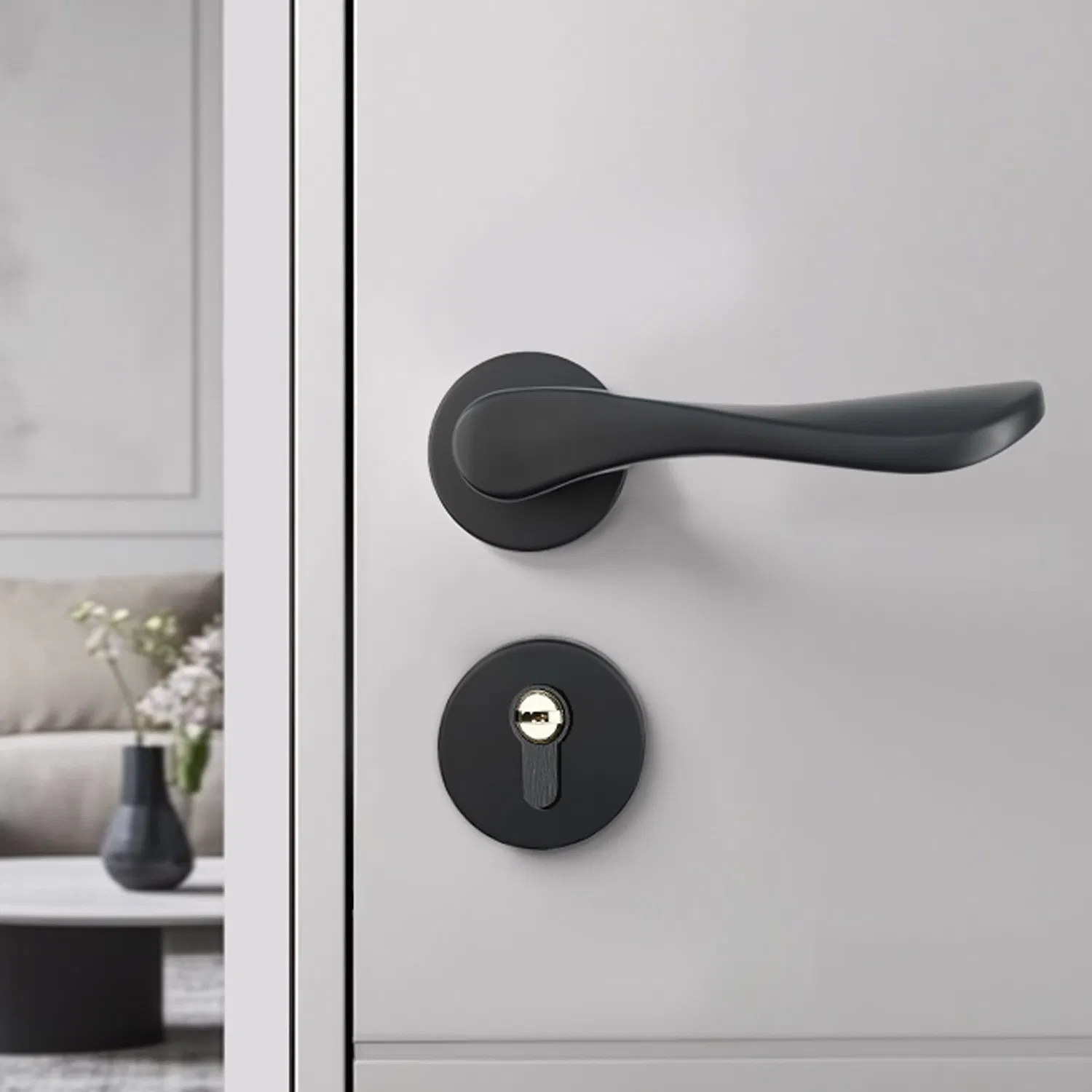 Furniture Door Handle Black Elegant Handle Lock Aluminum Door Lock Handle Door Hardware Black Elegant Handle Lock