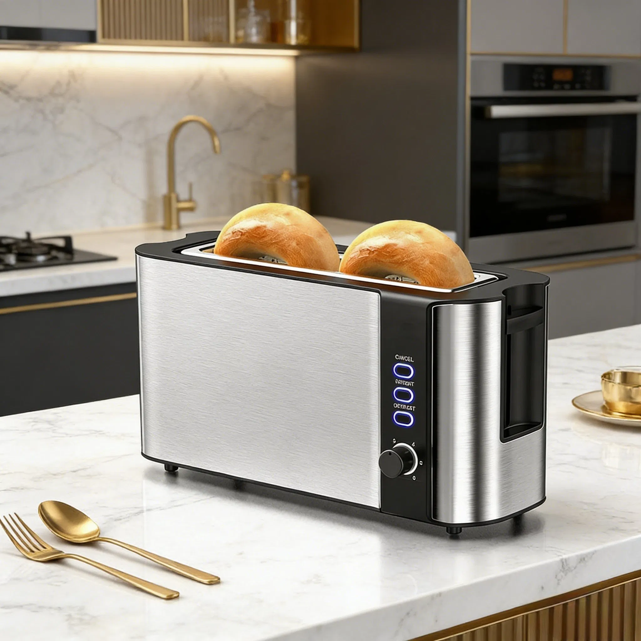 2-Slice Stainless Steel Bread Toaster Maker Breadmaker Machine with Digital Display
