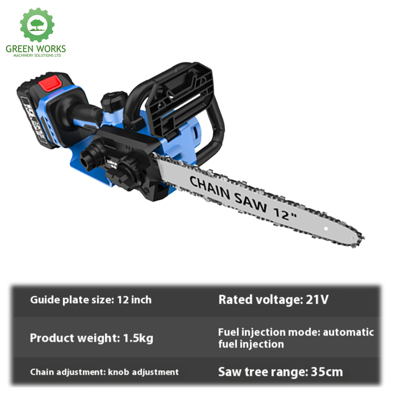 High Powered Portable Cordless Chainsaw with a 12-Inch Chain and Bar for Wood Cutting and Tree Trimming