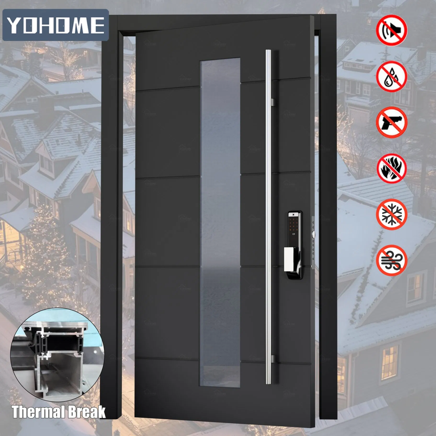 Алюминиевая входная дверь Yohome с терморазрывом и стеклом