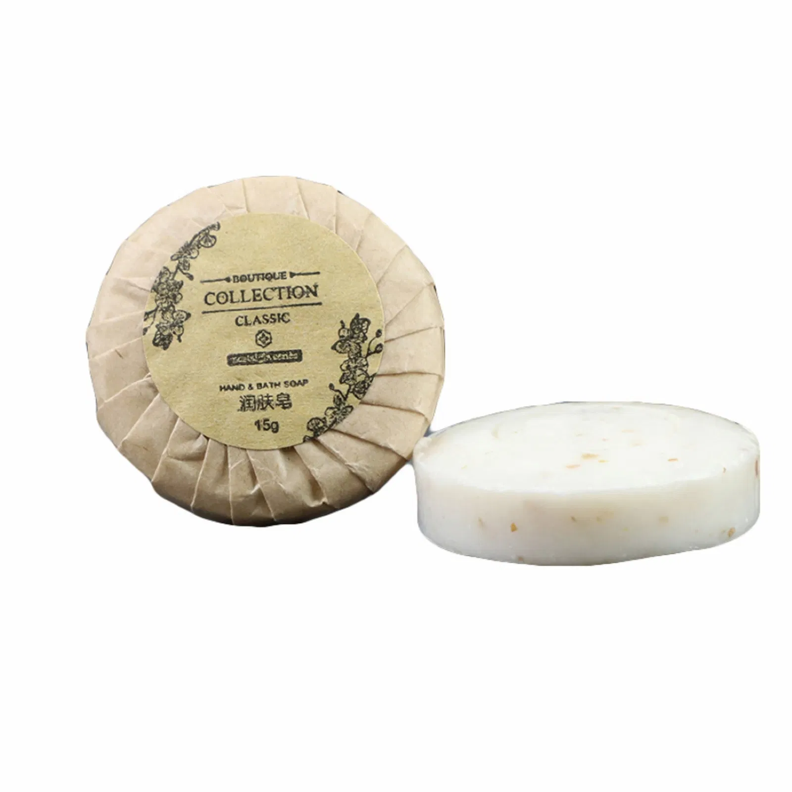 Round Soap with Pleated Kraft Paper Wrapper for Hotel Toilet Room Using