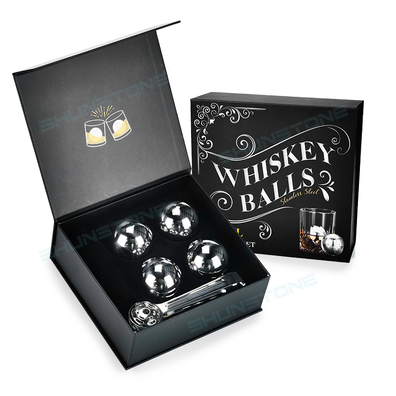 Hot Selling in Stock Reusable Round Whiskey Stones Ball Gift Set Stainless Steel Whiskey Stone Birthday Gifts Set for Men