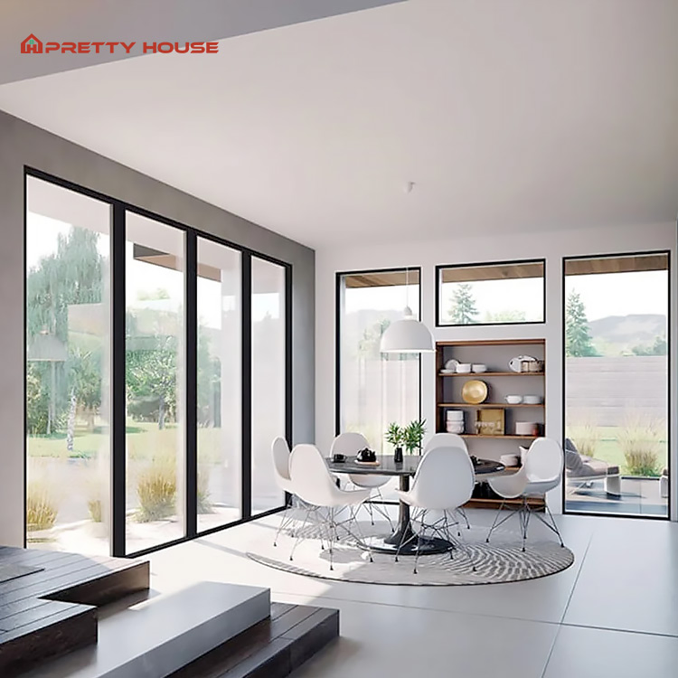 Aluminum Alloy Black and White Narrow Frame Glass Door Aluminum Sliding Doors