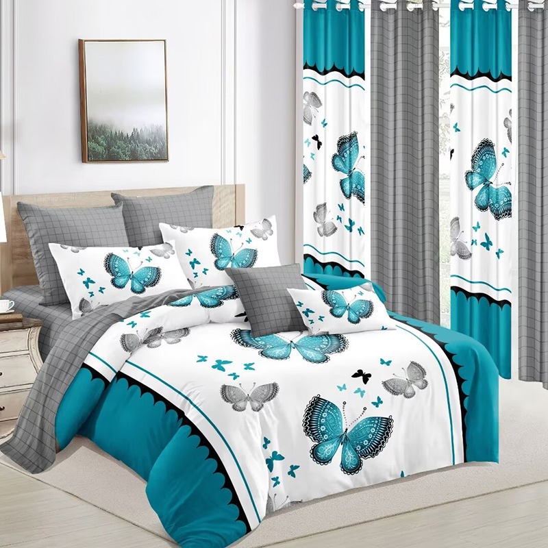 Blue Printed 12 Pieces Home Textiles Polyester Duvet Cover Set Colored Quilted Bedcover High Quality 6 Pieces Pillow Shams Pillowcases Queen Size Bedspread Set
