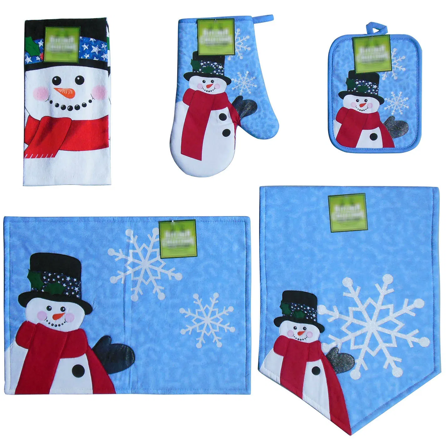 Christmas 5PCS Set Kitchen Towel/Oven Glove/Potholder/Placemat/Table Runner