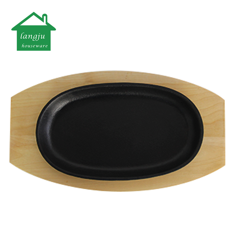Oval Cast Iron Sizzler Pan Fajita Plate with Wooden Base