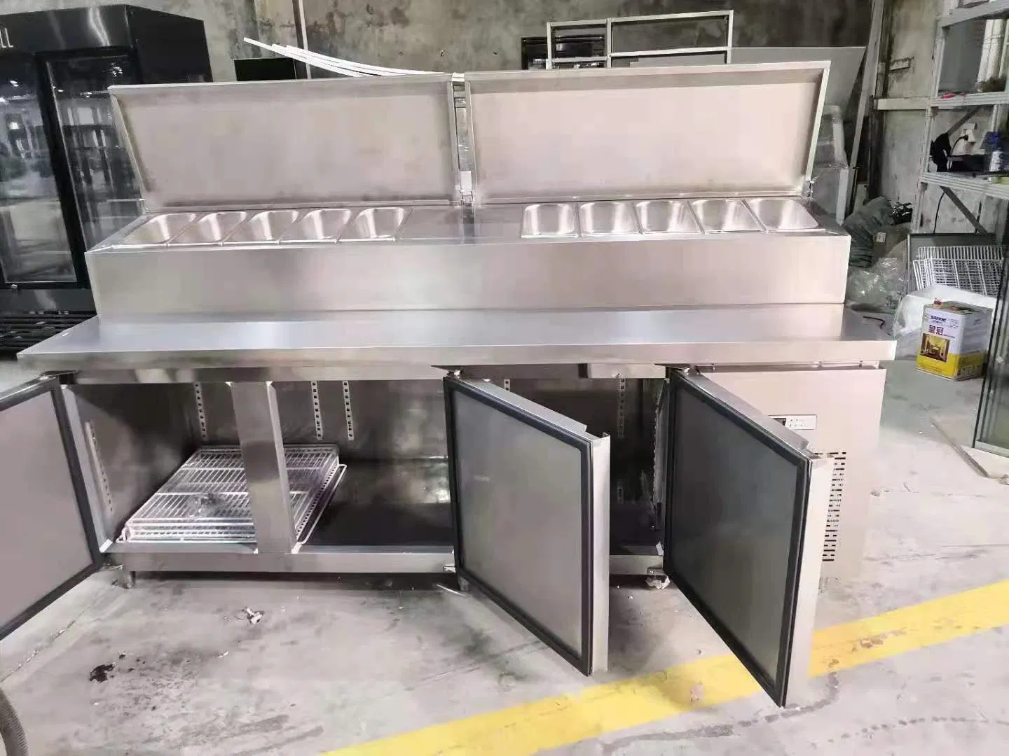 1.8m Stainless Steel Pizza/Salad Under Counter Workbench Table Refrigerator for Kitchen