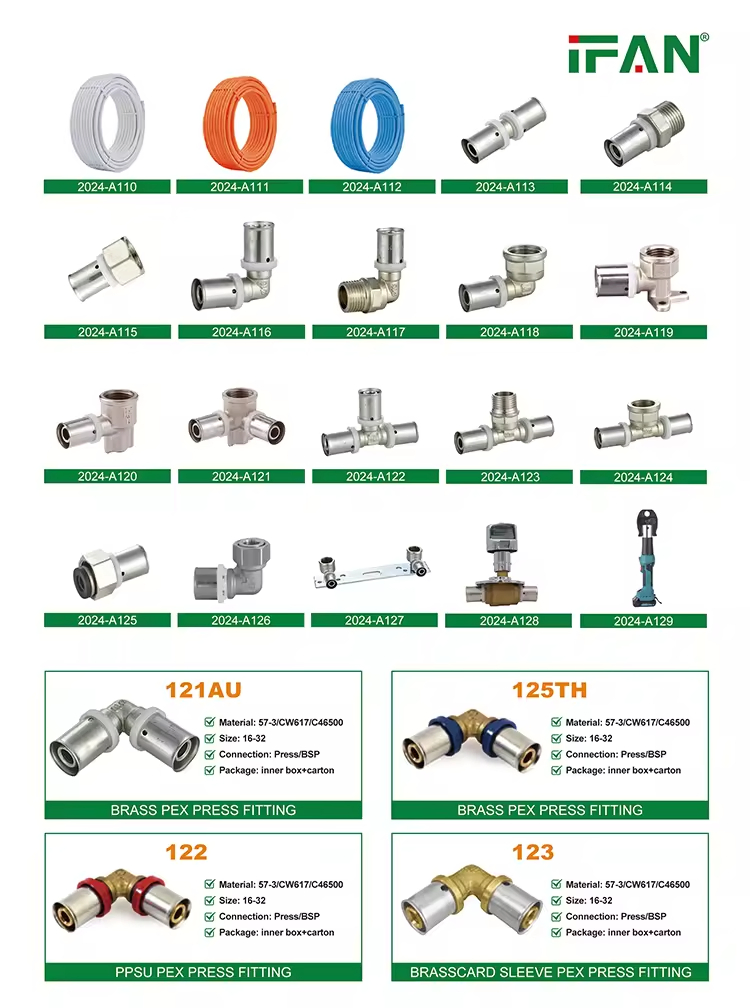 Ifan Free Sample Forged Pex Pipe Brass Press Fitting Pipe Lines Connect 16mm 20mm Press Fittings White Pex Fittings
