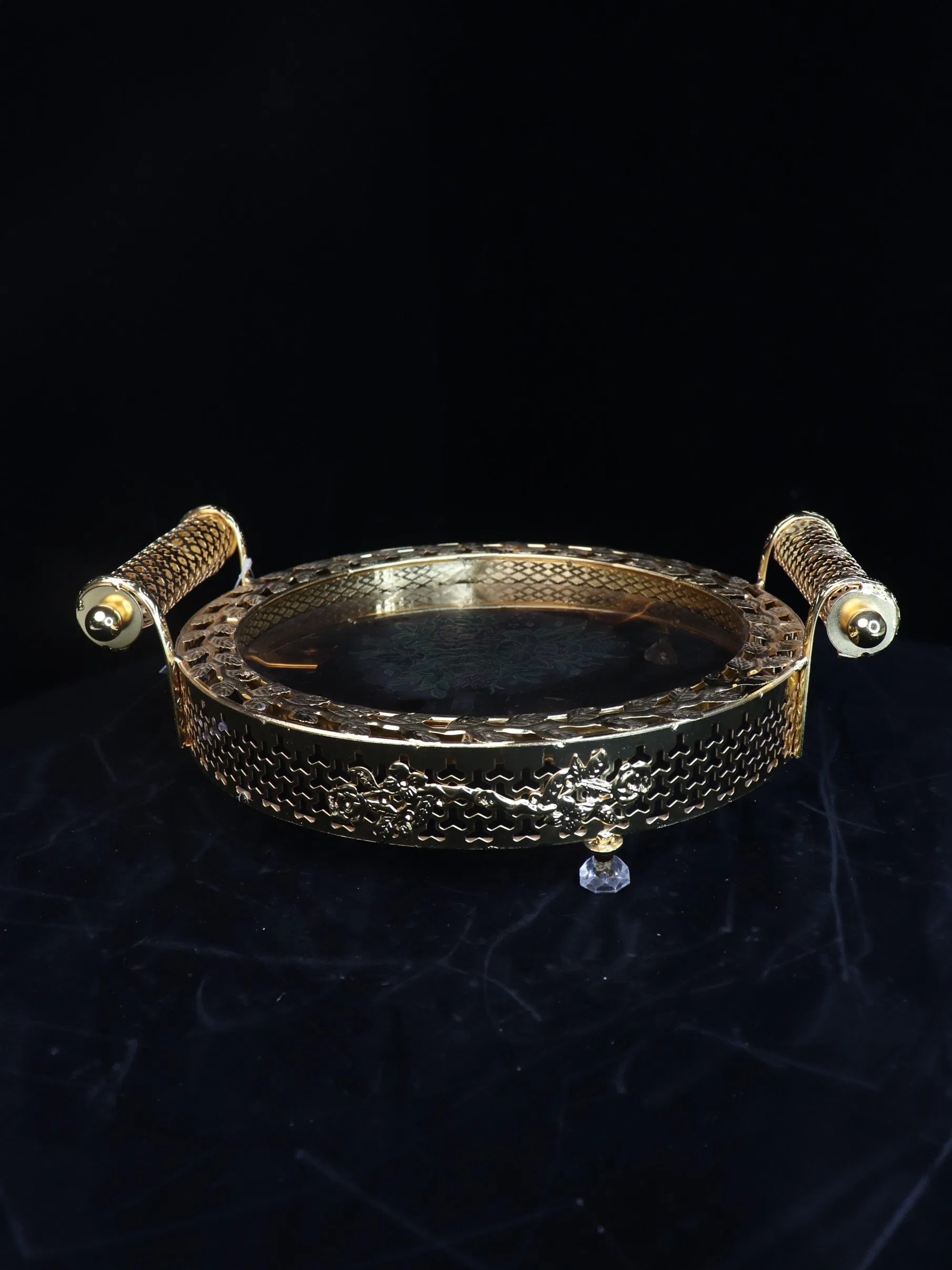 Elegant Glass Fruit Plate with Stunning Gilded Ironwork Design