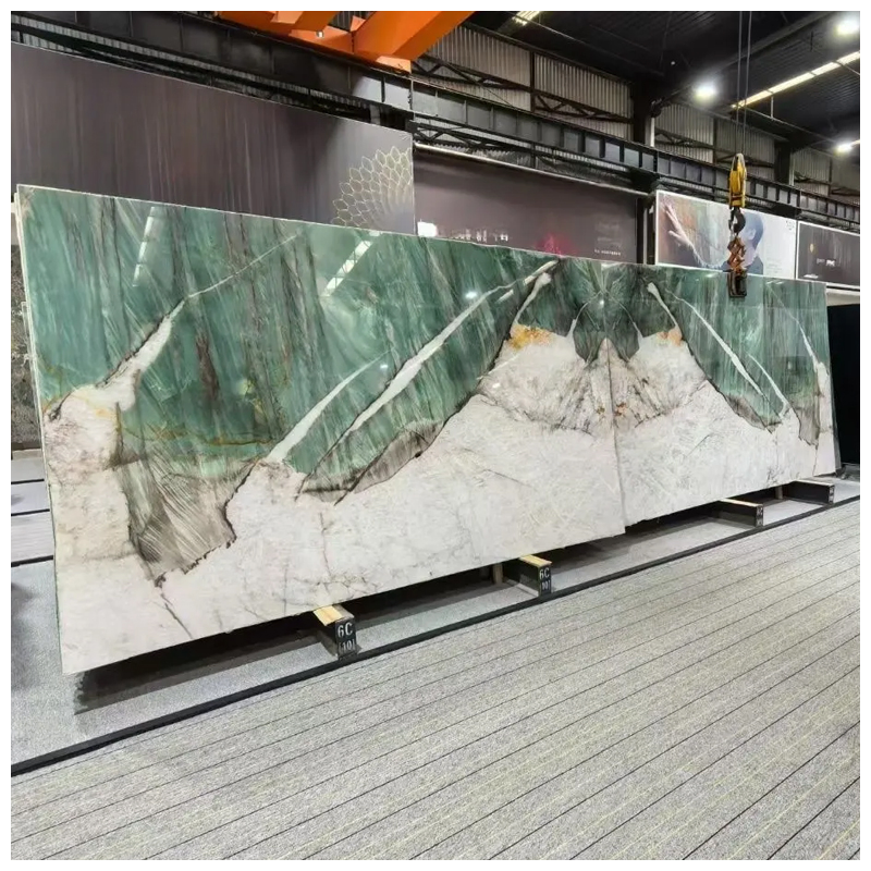 Backlit Botanic Wave Green Quartzite Slabs for Bookmatched Wall