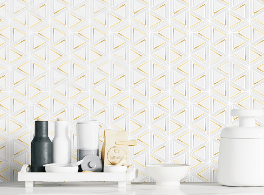 Мозаика из белого мрамора и алюминия для стен и фартука