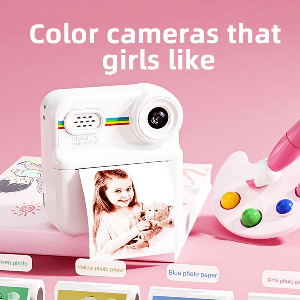 P03 Instant Print Camera for Kids Pattern Print 2.4 Inch HD 1080P Dual Camera with 32g Memory Card+Card Reader - Pink
