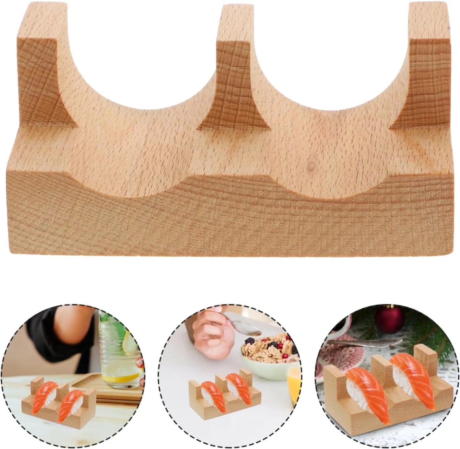 1 2 3 4 5 Cavity Sushi Hand Roll Holder Temaki Plate Platter Wood Taco Holder Rack Walnut Sushi Taco Tray Holder