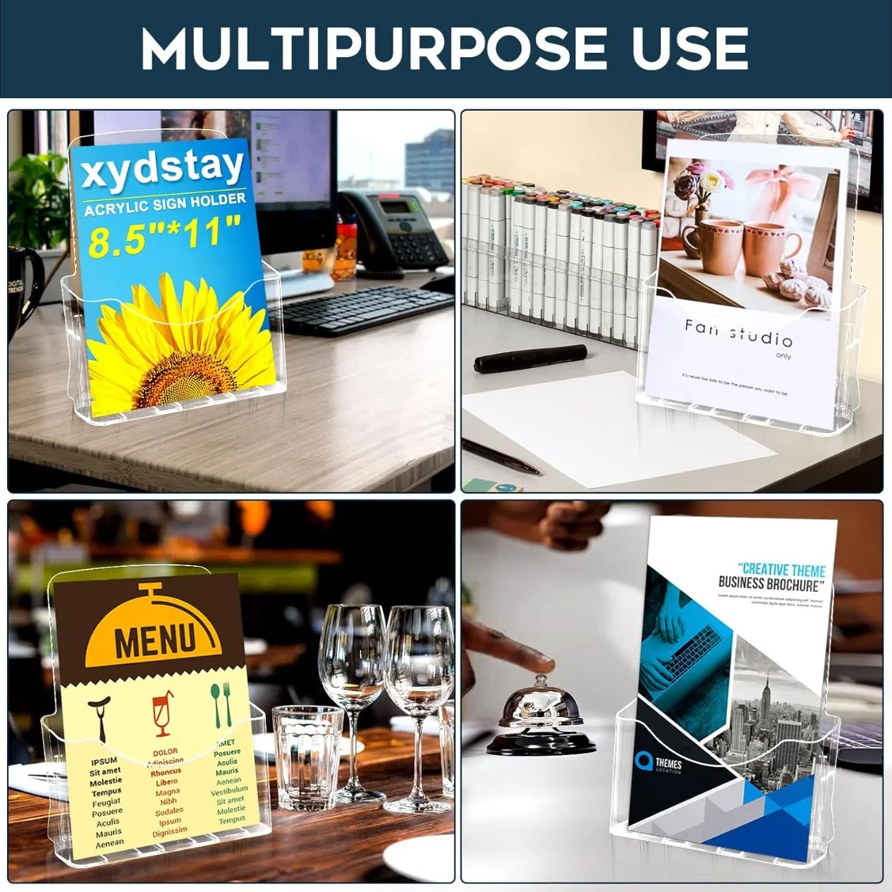 Acrylic Brochure Holder 8.5X11 Inches Slant Back Design Clear Display Stand